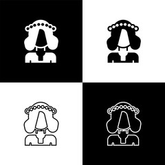 Set Ukrainian woman in traditional clothes icon isolated on black and white background.  Vector