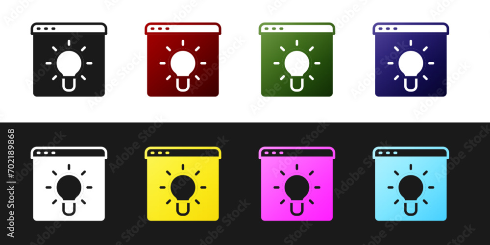 Poster set browser window icon isolated on black and white background. vector