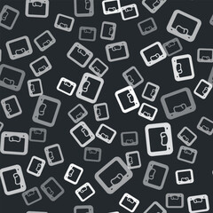 Grey Bathroom scales icon isolated seamless pattern on black background. Weight measure Equipment. Weight Scale fitness sport concept.  Vector