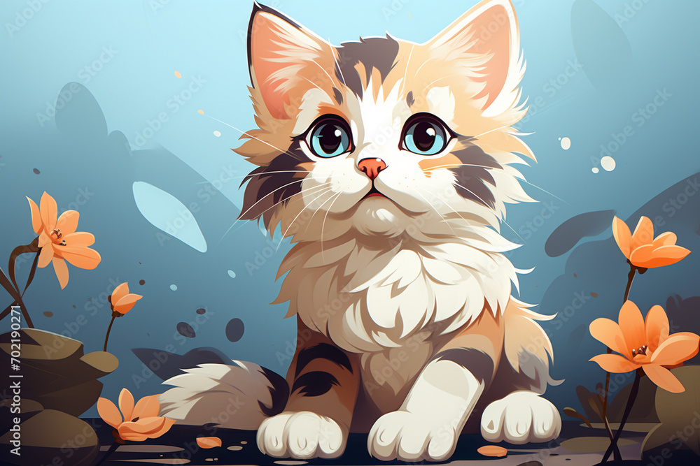 Poster Adorable pixel art of a cat in 8-bit style, combining retro aesthetics with contemporary design.