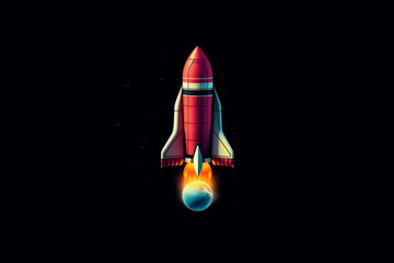 Playful pixel art of a retro rocket, combining nostalgia with the excitement of space exploration.