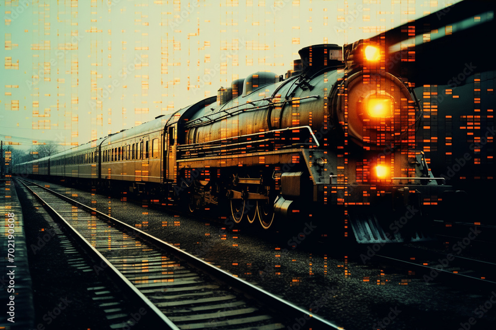 Aufkleber pixelated image of a retro train, evoking the golden age of locomotives with pixel graphics.