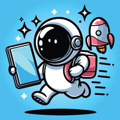 Free vector cute astronout hold smartphone cartoon flat isolated illustration