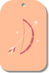 Single hand draw valentine labels,badge isolated on white.Label with bow and arrow and hearts. Tag in doodle style. Peach fuzz,beige, pink and red colors.