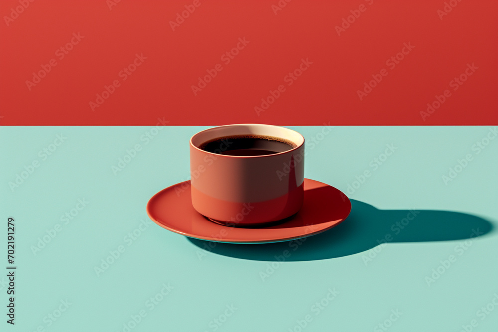 Poster a sleek and minimalistic pixel art representation of a coffee cup, blending retro aesthetics with mo