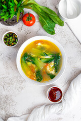 fresh vegetable soup with egg tomato cabbage chinese Food