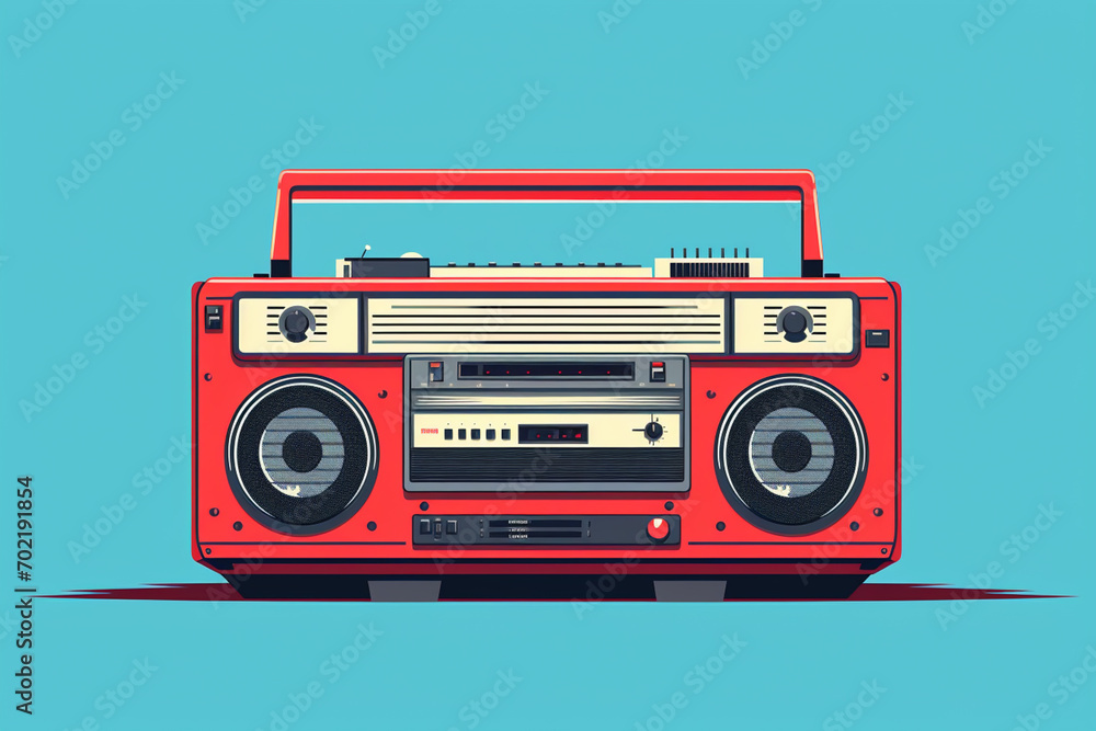 Fototapete a minimalist pixel art representation of a retro boombox, focusing on simplicity in audio technology