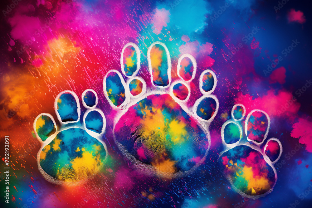 Poster vibrant image featuring paw prints on a colorful surface, creating a visually appealing and lively c