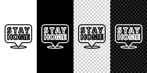Set line Stay home icon isolated on black and white background. Corona virus 2019-nCoV.  Vector.