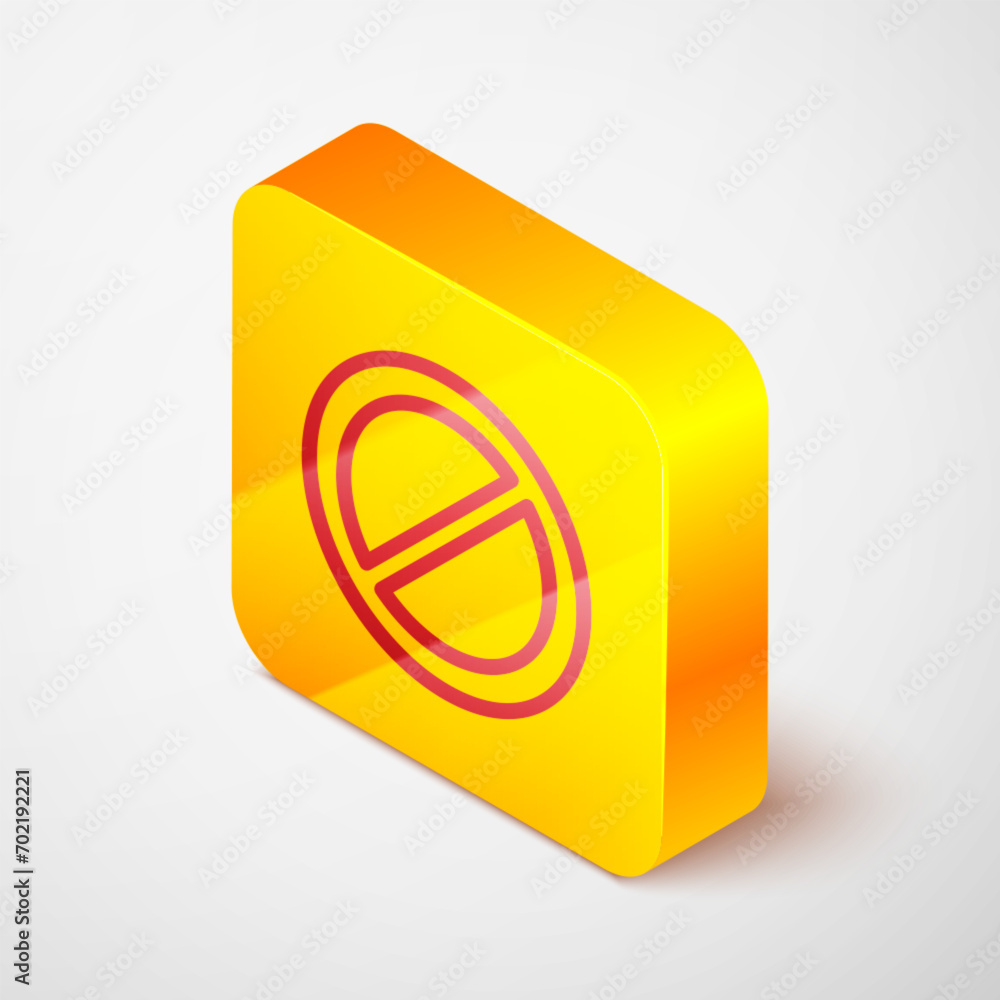 Poster isometric line ban icon isolated on grey background. stop symbol. yellow square button. vector