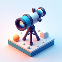 3D icon of a telescope and a galaxy in isometric style on a white background