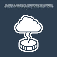 Blue line Storm icon isolated on blue background. Cloud and lightning sign. Weather icon of storm.  Vector