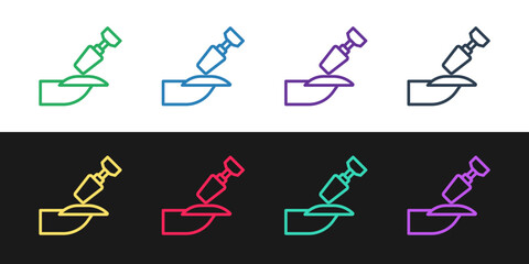 Set line Milling cutter for manicure icon isolated on black and white background. Apparatus for manicure. Manicure tools.  Vector