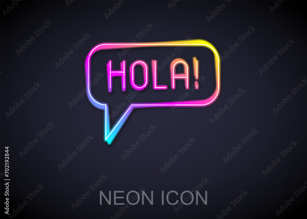 Poster glowing neon line hola in different languages icon isolated on black background. speech bubbles. vec