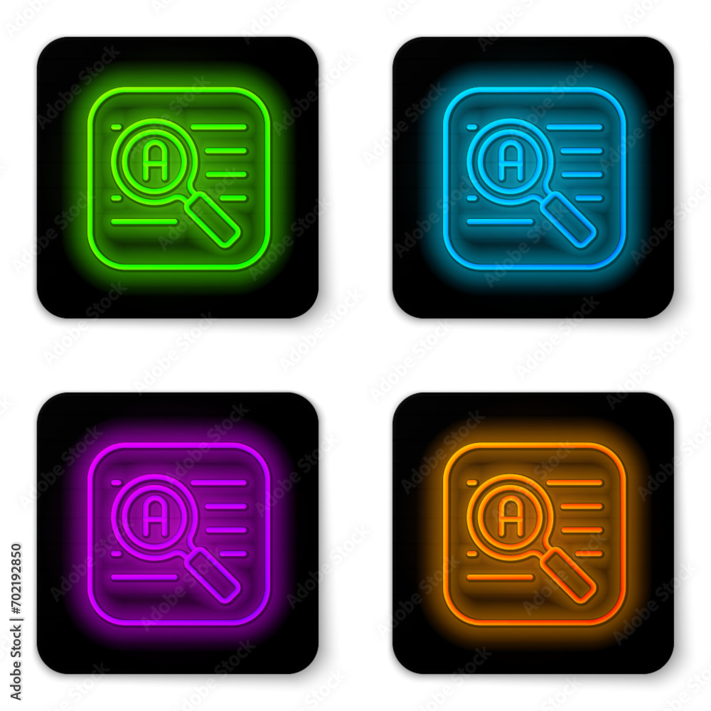 Poster glowing neon line translator icon isolated on white background. foreign language conversation icons 