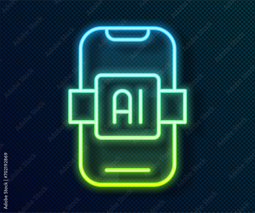 Poster glowing neon line artificial intelligence ai icon isolated on black background. machine learning, cl