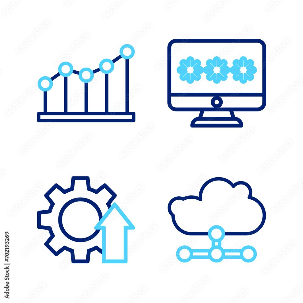 Canvas Prints set line network cloud connection, arrow growth gear, monitor with password and pie chart infographi