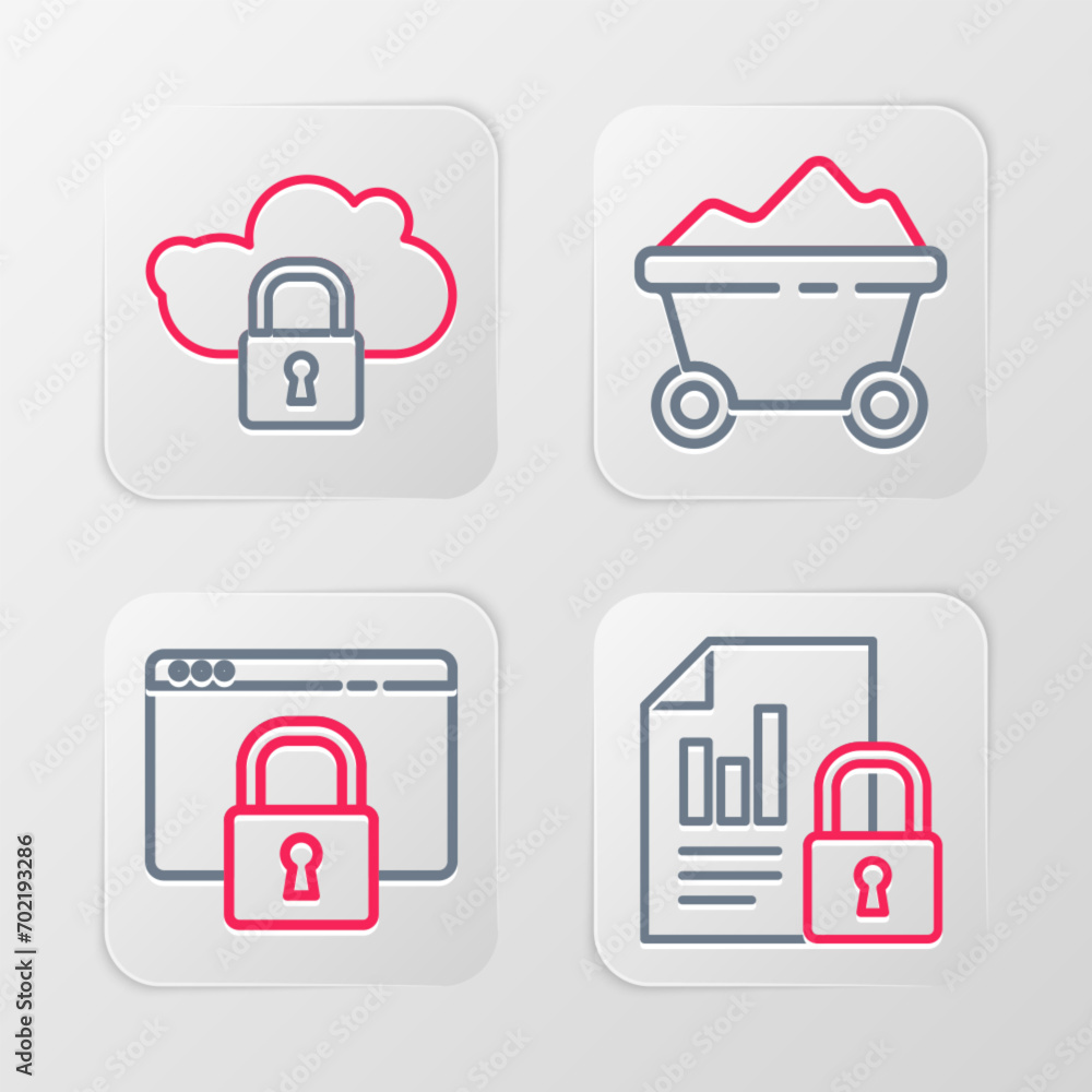 Poster set line document and lock, secure your site with https, ssl, coal mine trolley and cloud computing 