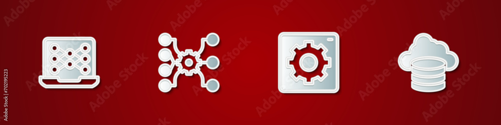Poster set neural network, computer api interface and cloud database icon. vector