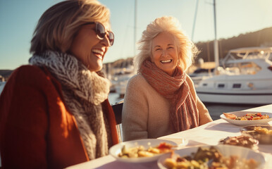 Older Mature Women Friends Enjoying Meal - Powered by Adobe