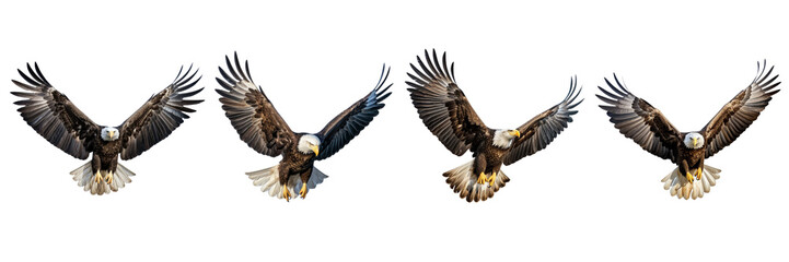 Obraz premium A set of single American Eagle is flying isolated on a transparent background in the top view. PNG