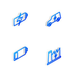 Set Isometric line Electric car, Battery,  and Nuclear power plant icon. Vector