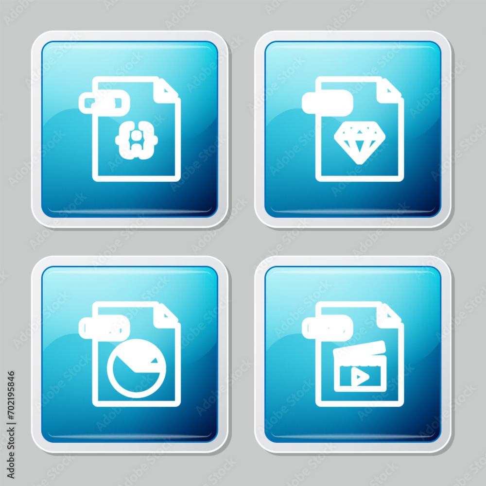 Poster set line js file document, ruby, ppt and mov icon. vector