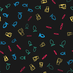 Set line Anal plug, , Video camera with Sex and Silicone ball gag on seamless pattern. Vector