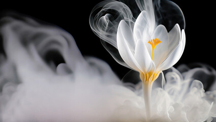 Tapeta, abstrakcyjny biały kwiat krokus. Generative AI