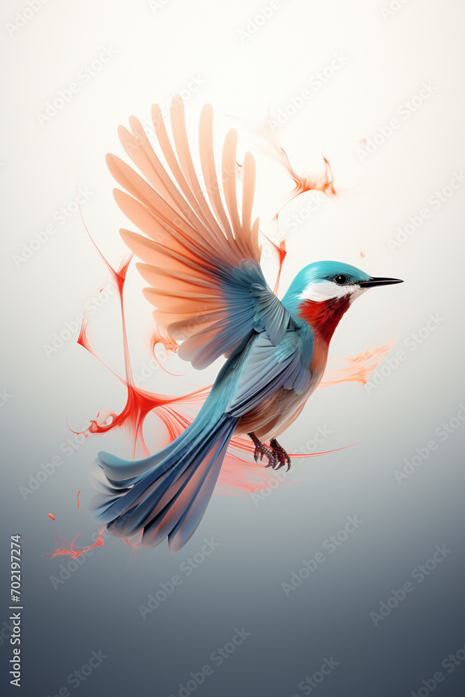 Poster simplistic rendering of a bird in flight with geometric shapes.