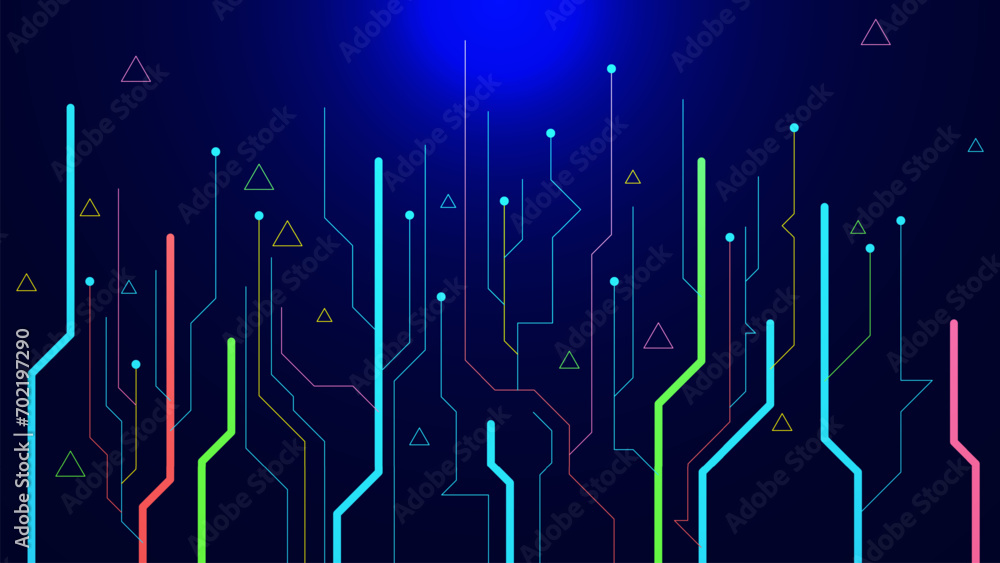 Poster colorful circuit board lines for futuristic technology. digital network connection and modern commun