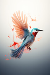 Simplistic rendering of a bird in flight with geometric shapes.