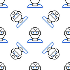 Line Thief mask icon isolated seamless pattern on white background. Bandit mask, criminal man. Colorful outline concept. Vector