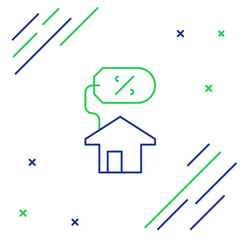 Line House with percant discount tag icon isolated on white background. Real estate home. Credit percentage symbol. Colorful outline concept. Vector