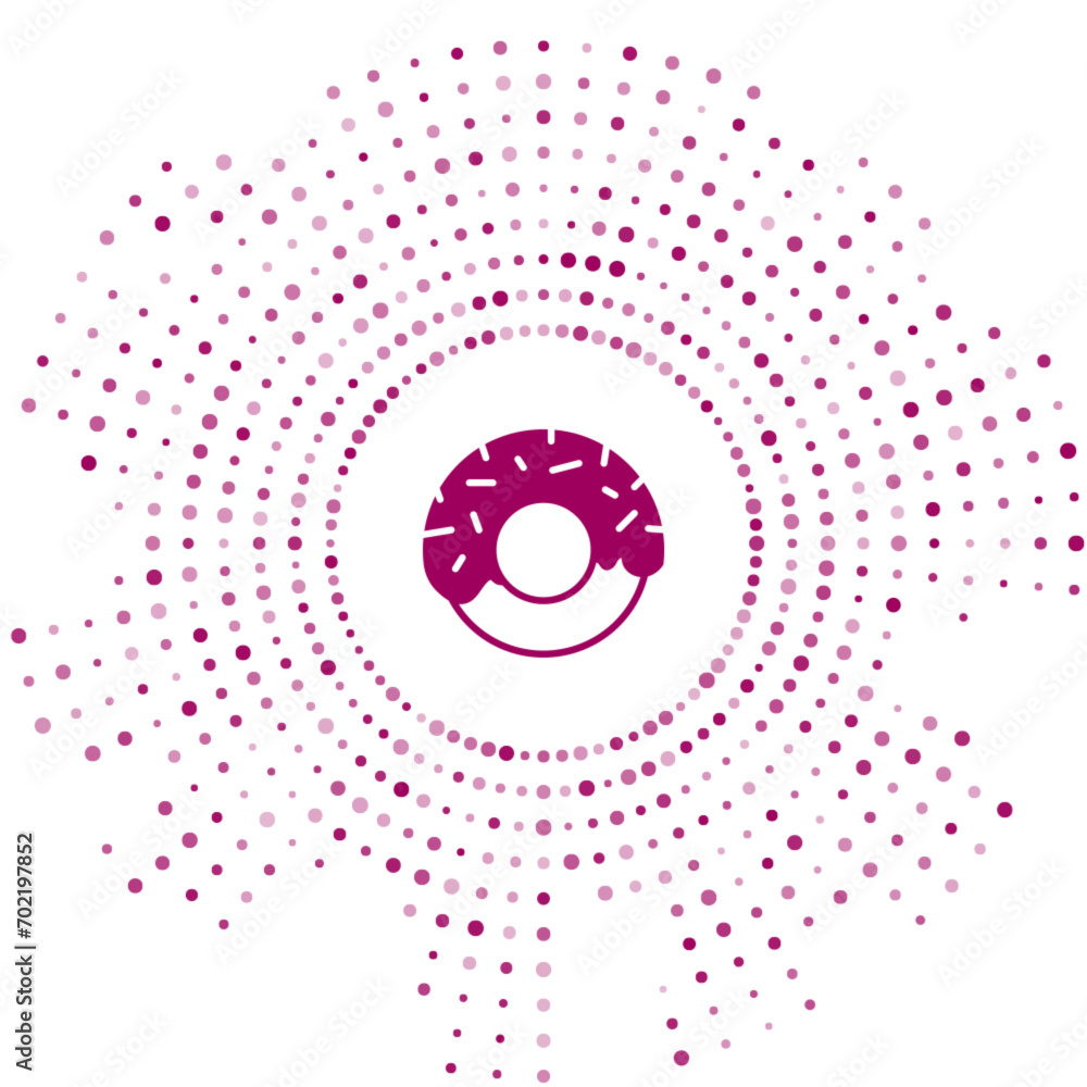 Poster purple donut with sweet glaze icon isolated on white background. abstract circle random dots. vector