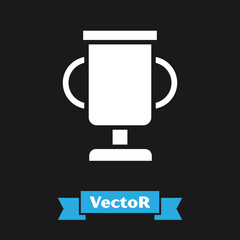 White Award cup with bicycle icon isolated on black background. Winner trophy symbol. Championship or competition trophy. Sports achievement.  Vector