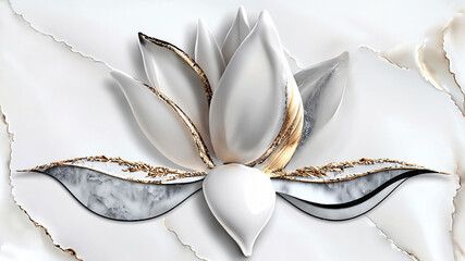 Tapeta, biały kwiat magnolia, abstrakcyjny wzór kwiatowy.. Generative AI - obrazy, fototapety, plakaty