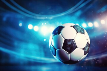 Obraz premium Football sport ball in action during match at the stadium, colorful. Generative Ai.