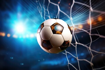 Fototapeta premium Football sport ball in action during match at the stadium, colorful. Generative Ai.