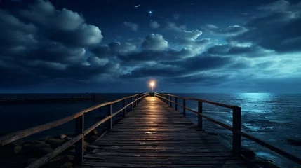 Foto op Canvas Wooden pier on the Baltic Sea at night © franklin