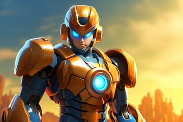 Mega Man's Digital Portrait Robot Hero AI Generated Excellence Honoring showcase angers  nd power
