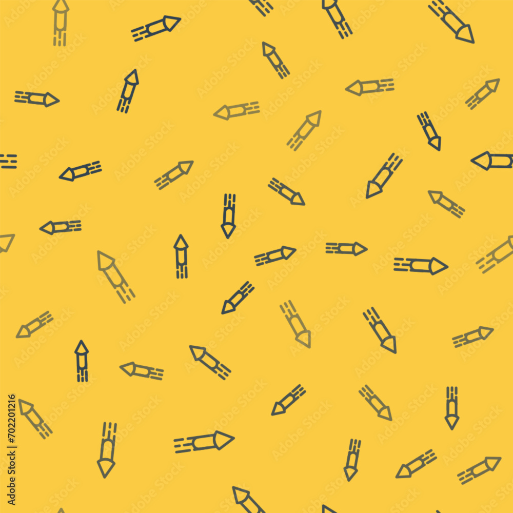 Poster blue line firework rocket icon isolated seamless pattern on yellow background. concept of fun party.