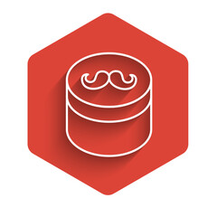 White line Gel or wax for hair styling icon isolated with long shadow background. Hair cosmetic. Jar with product for styling hair and mustache. Red hexagon button. Vector