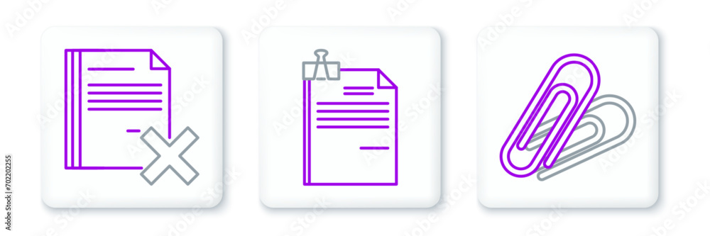 Poster set line paper clip, delete file document and file and binder icon. vector