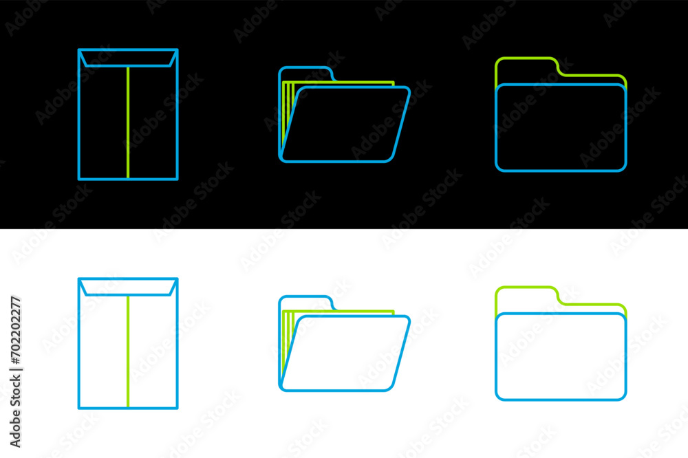 Aufkleber set line document folder, envelope and icon. vector