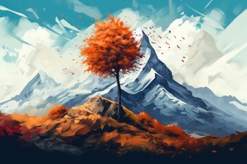 Japan nature mountain with autumn leaves and landscape scenery in spring. Generative Ai.