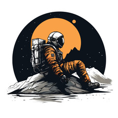 Astronaut sitting on ground illustration vector