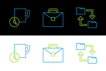 Set line Cloud storage document folder, Time management and Briefcase icon. Vector