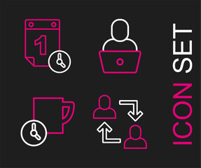 Set line Project team base, Time management, Freelancer and  icon. Vector