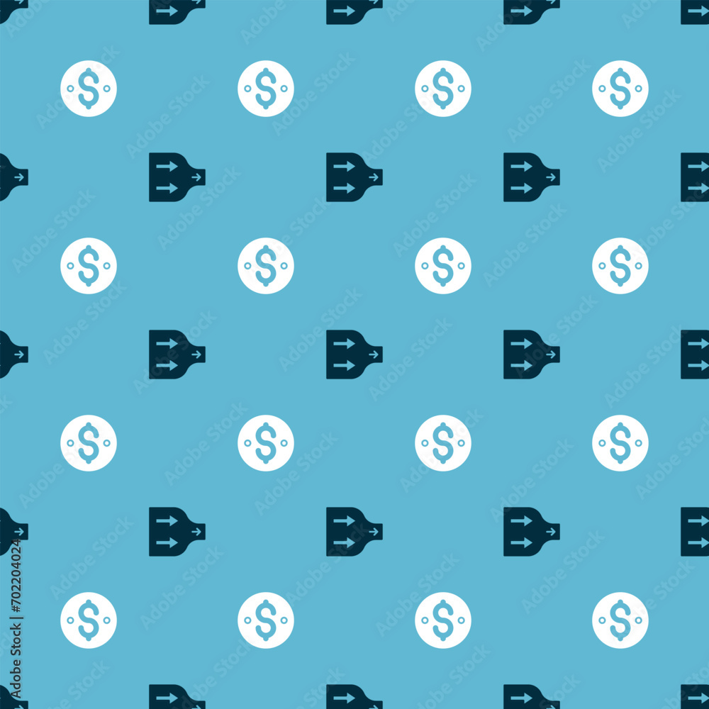 Poster set arrow and dollar symbol on seamless pattern. vector